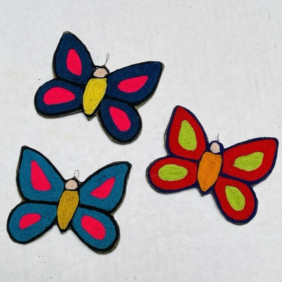 Vintage Handmade Yarn Rainbow Butterfly Multicolor Christmas Tree Ornament - Picture 4 of 7